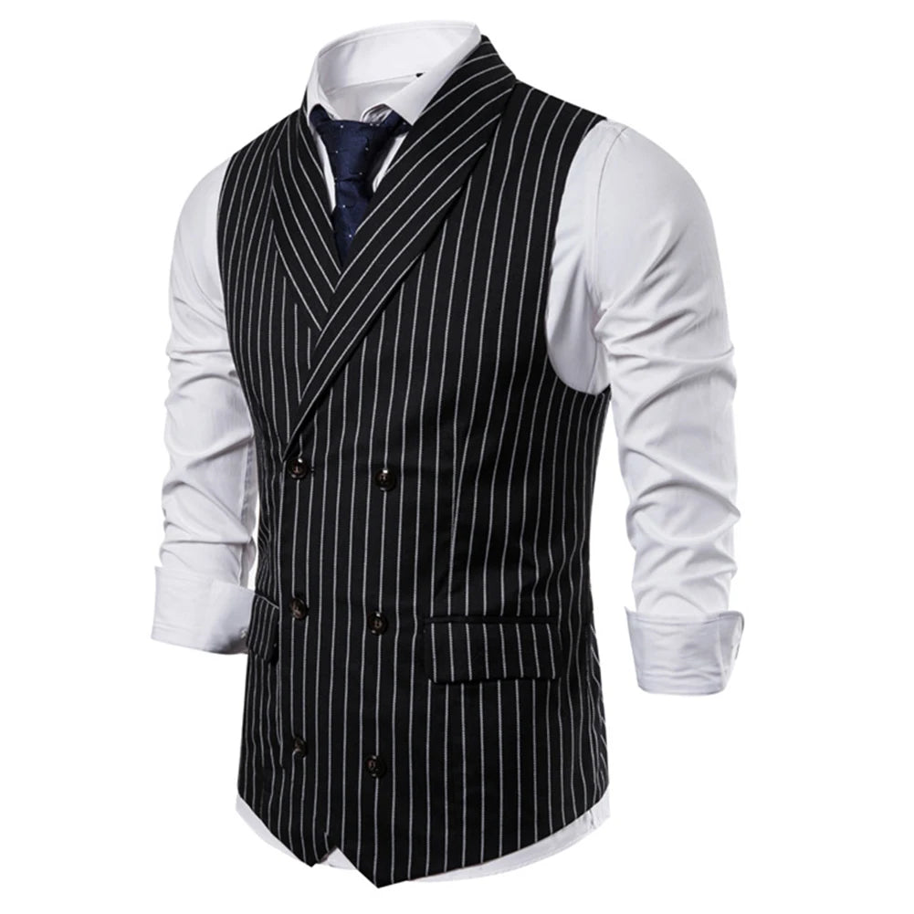 Men\\\'s Lapel Vest  Retro Striped Button Waistcoat Jacket  Formal