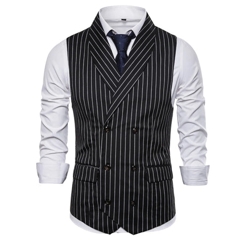 Men\\\'s Lapel Vest  Retro Striped Button Waistcoat Jacket  Formal