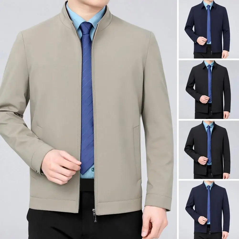 Men Coat Stylish Men's Lapel Collar Business Jacket with Zipper