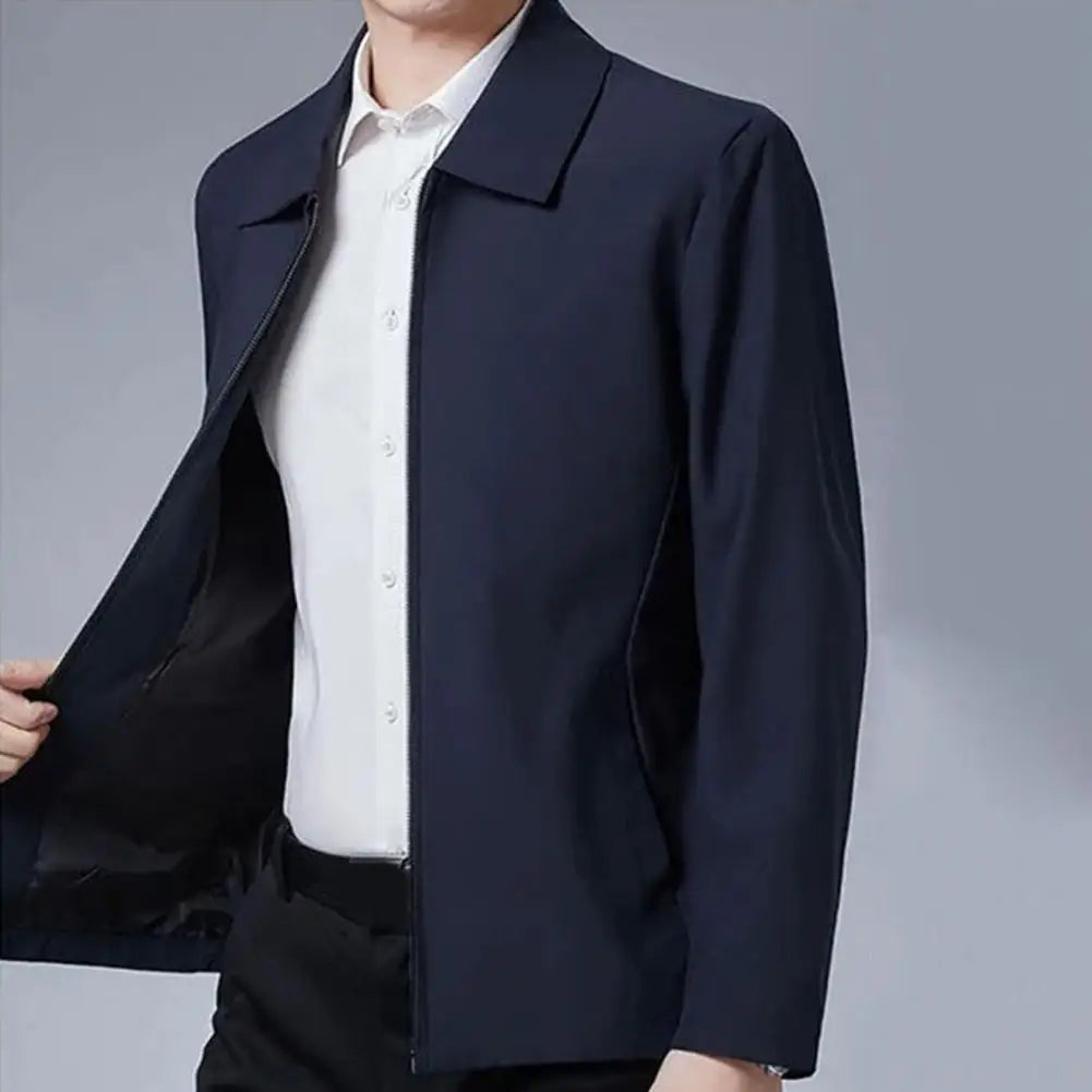 Men Jacket Lapel Solid Color Mid-aged Elderly Spring Jacket Formal