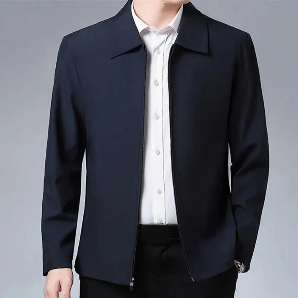 Men Jacket Elegant Mid-aged Men's Lapel Jacket with Zipper Closure