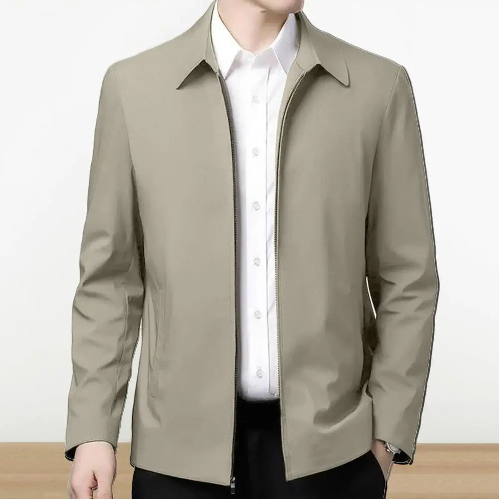 Men Jacket Elegant Mid-aged Men's Lapel Jacket with Zipper Closure