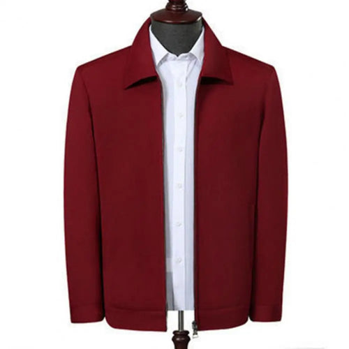 Men Jacket Elegant Mid-aged Men's Lapel Jacket with Zipper Closure