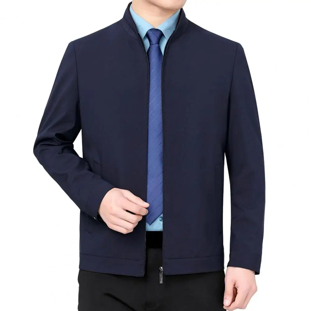 Men Coat Stylish Men's Lapel Collar Business Jacket with Zipper