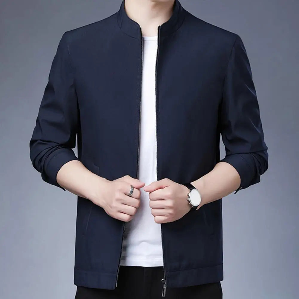 Spring Autumn Jacket Stylish Men's Slim Fit Suit Jacket with Stand