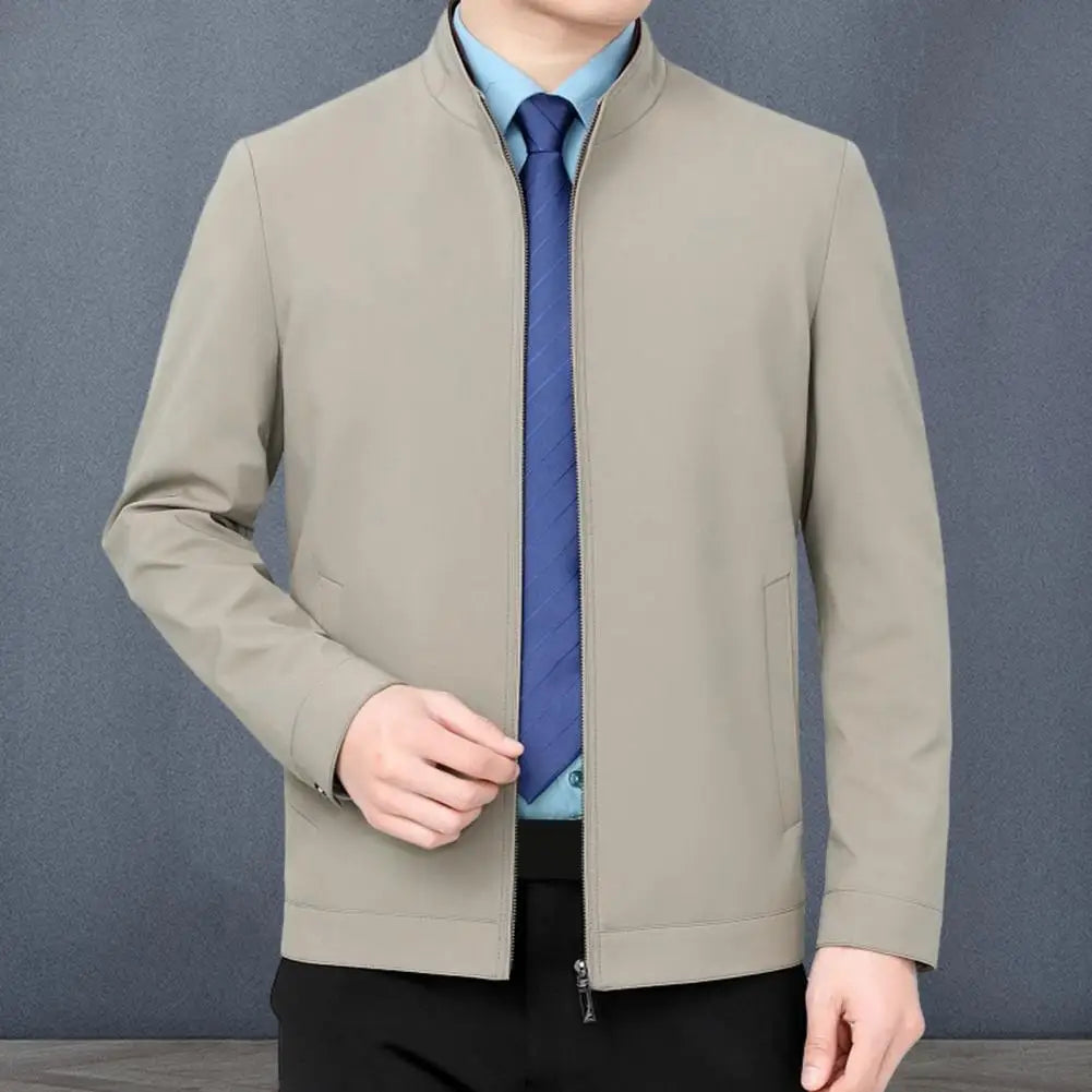 Men Coat Stylish Men's Lapel Collar Business Jacket with Zipper