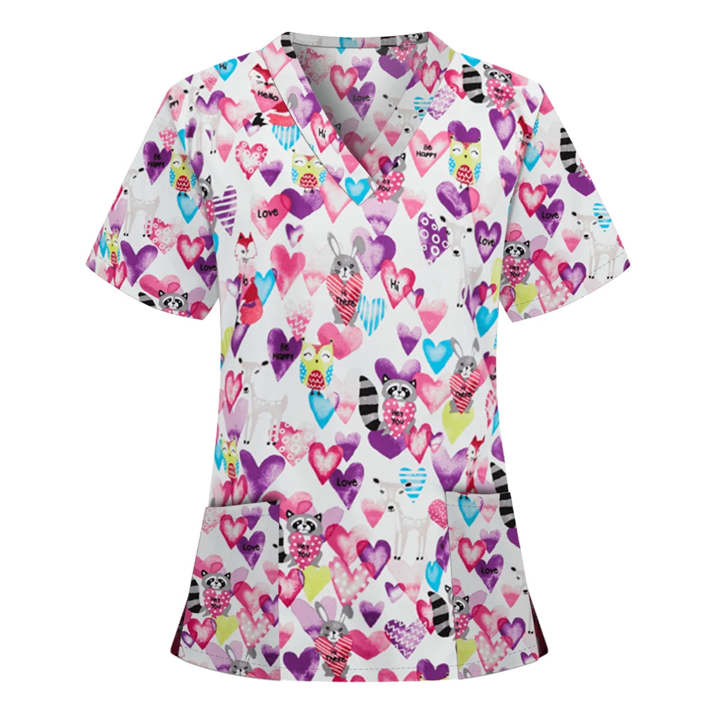 Nurse Uniform Scrubs Tops Women Valentine's Day Short Sleeve Love