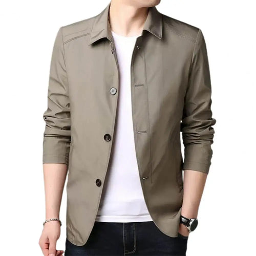 Fall Spring Men Coat Turn-down Collar Long Sleeve Coat Single-breasted