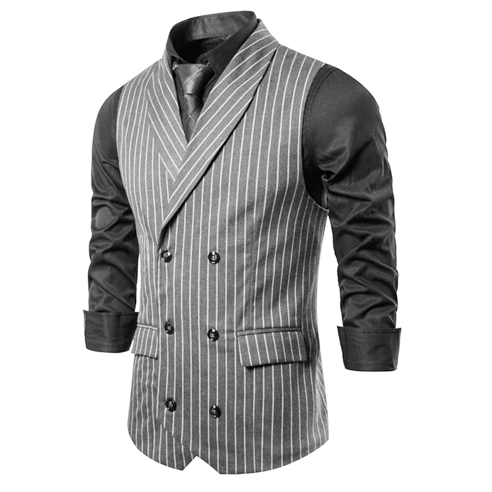 Men\\\'s Lapel Vest  Retro Striped Button Waistcoat Jacket  Formal