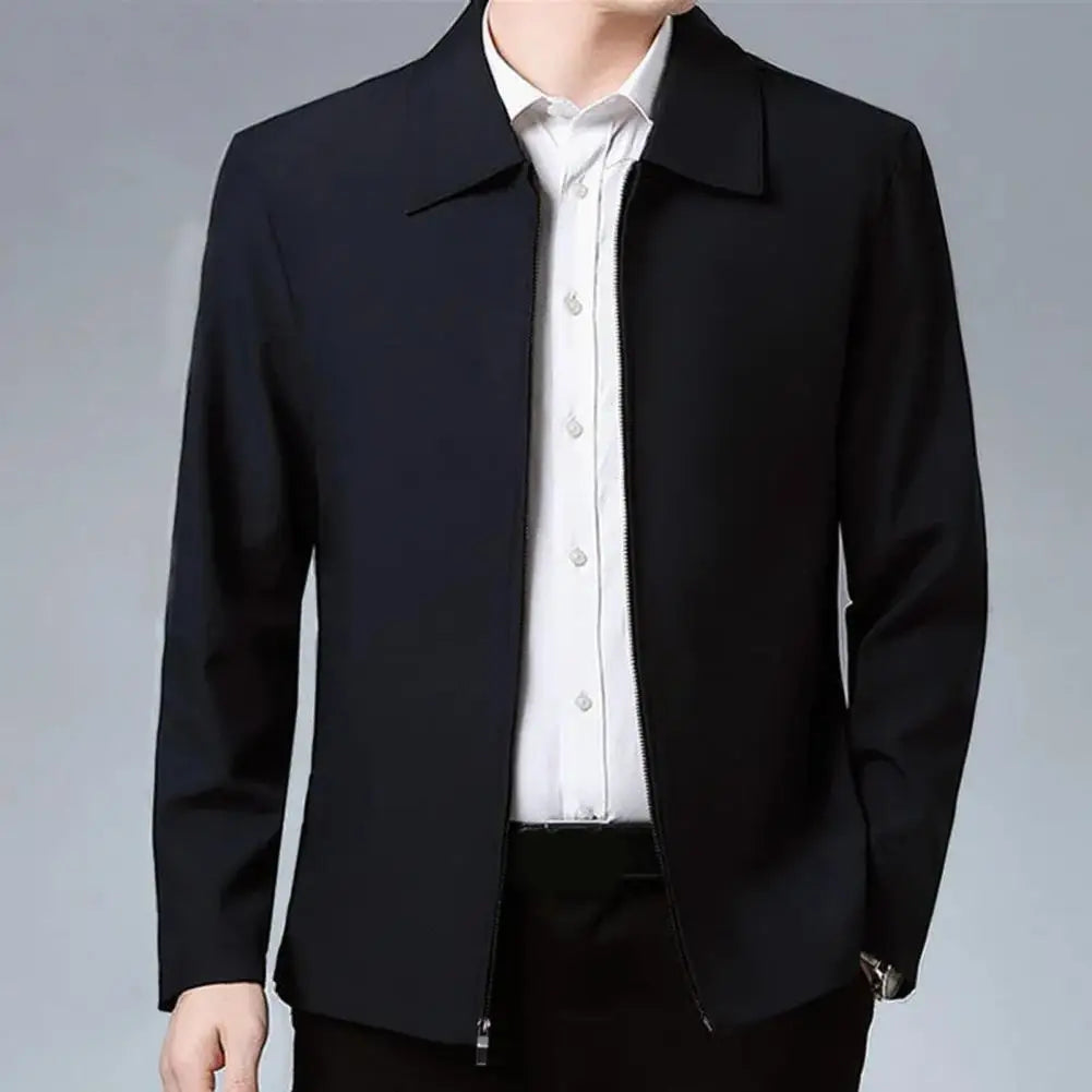 Men Jacket Lapel Solid Color Mid-aged Elderly Spring Jacket Formal