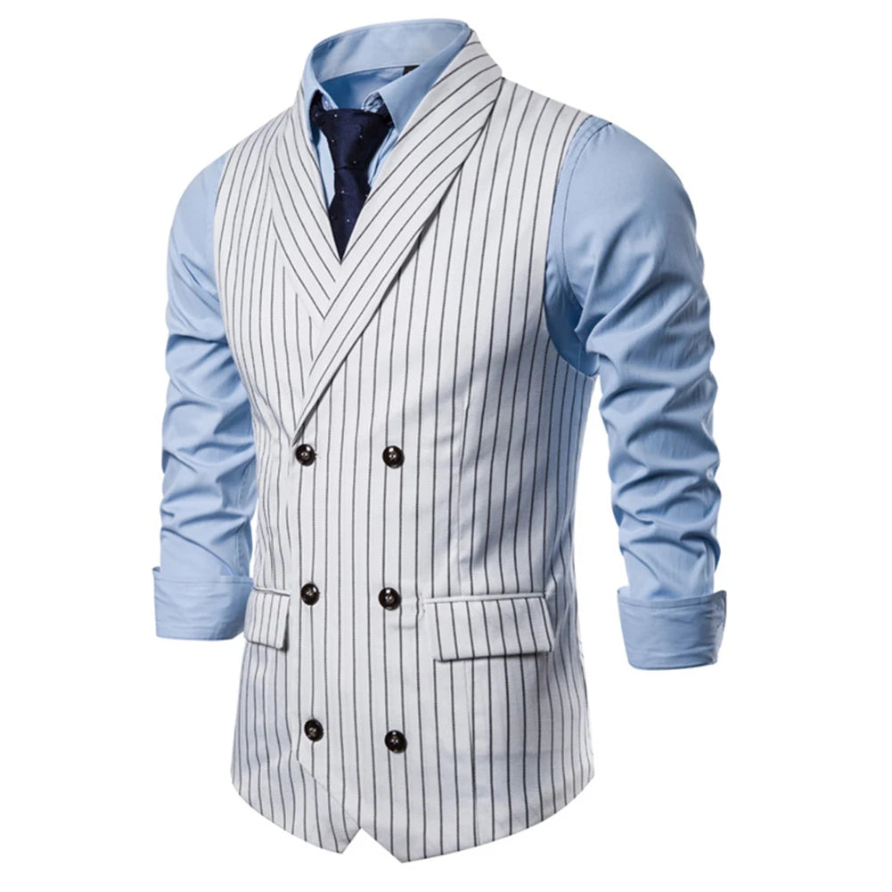 Men\\\'s Lapel Vest  Retro Striped Button Waistcoat Jacket  Formal