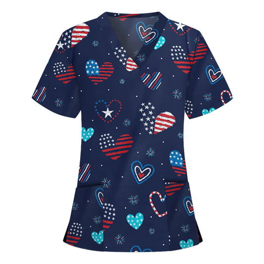 Nurse Uniform Scrubs Tops Women Valentine's Day Short Sleeve Love