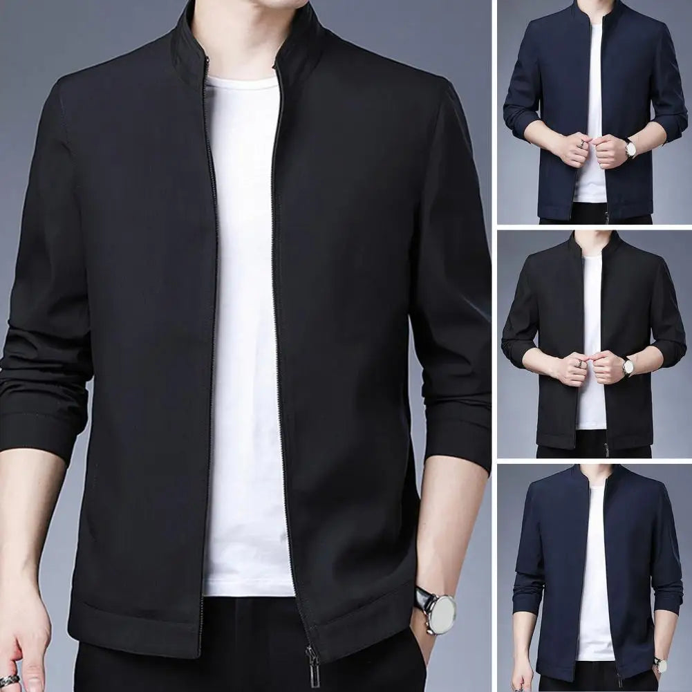 Spring Autumn Jacket Stylish Men's Slim Fit Suit Jacket with Stand