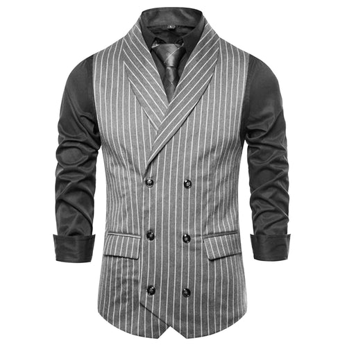 Men\\\'s Lapel Vest  Retro Striped Button Waistcoat Jacket  Formal