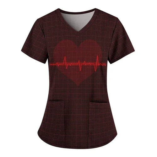 Nurse Uniform Women Valentines Day Love Print Gradient Short Sleeve