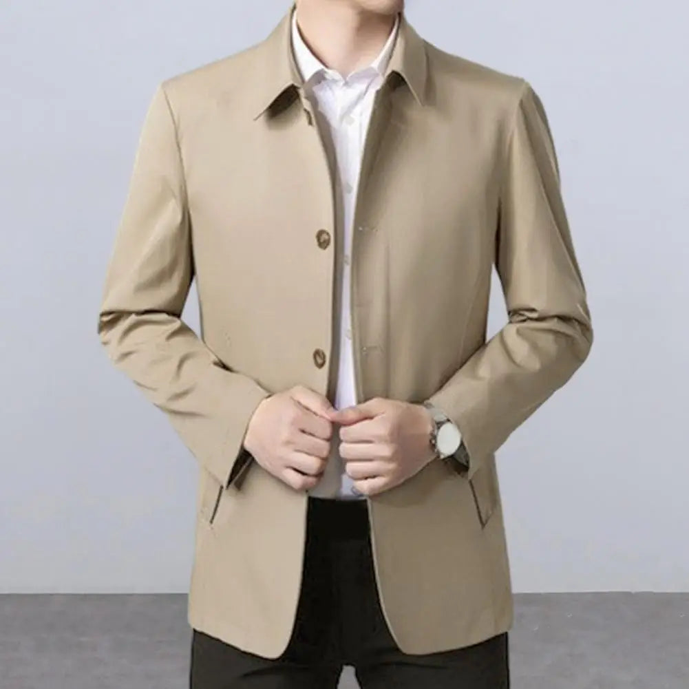 Men Blazer Jacket Spring Autumn Long Sleeve Turn-down Collar Single