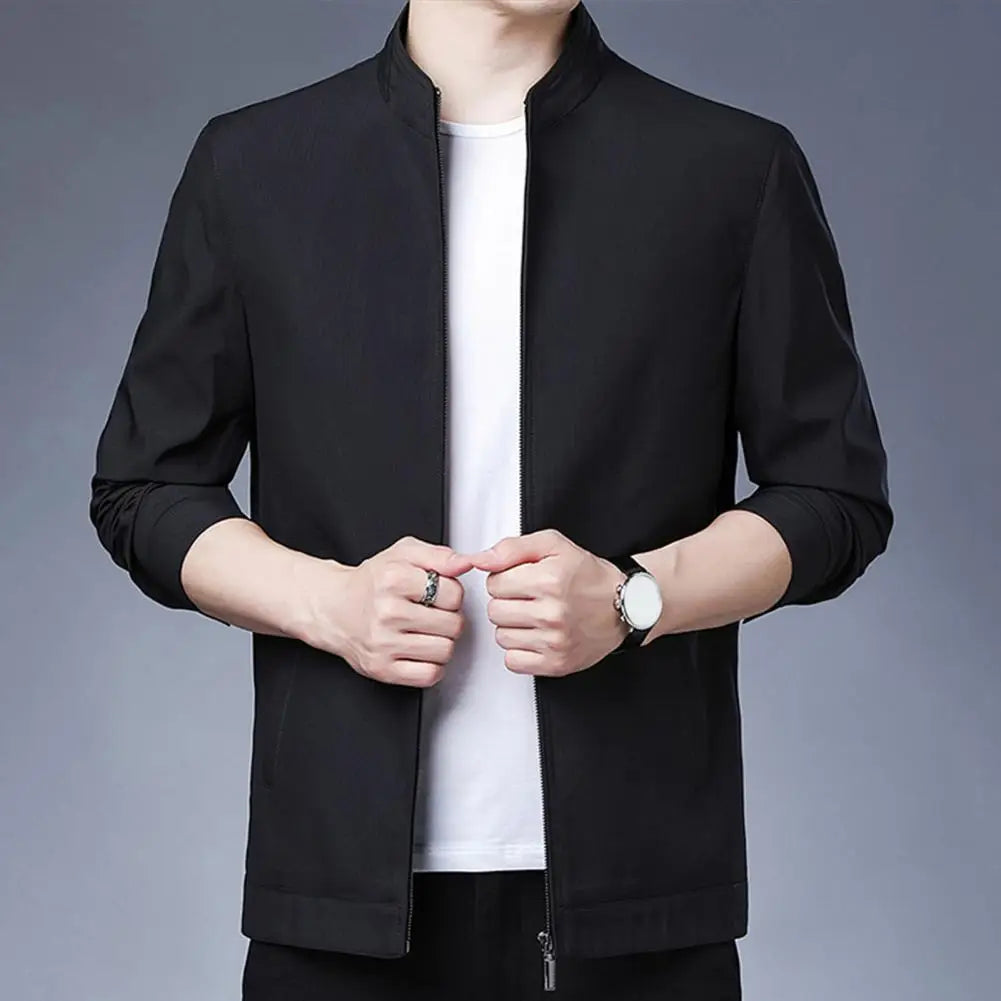 Spring Autumn Jacket Stylish Men's Slim Fit Suit Jacket with Stand