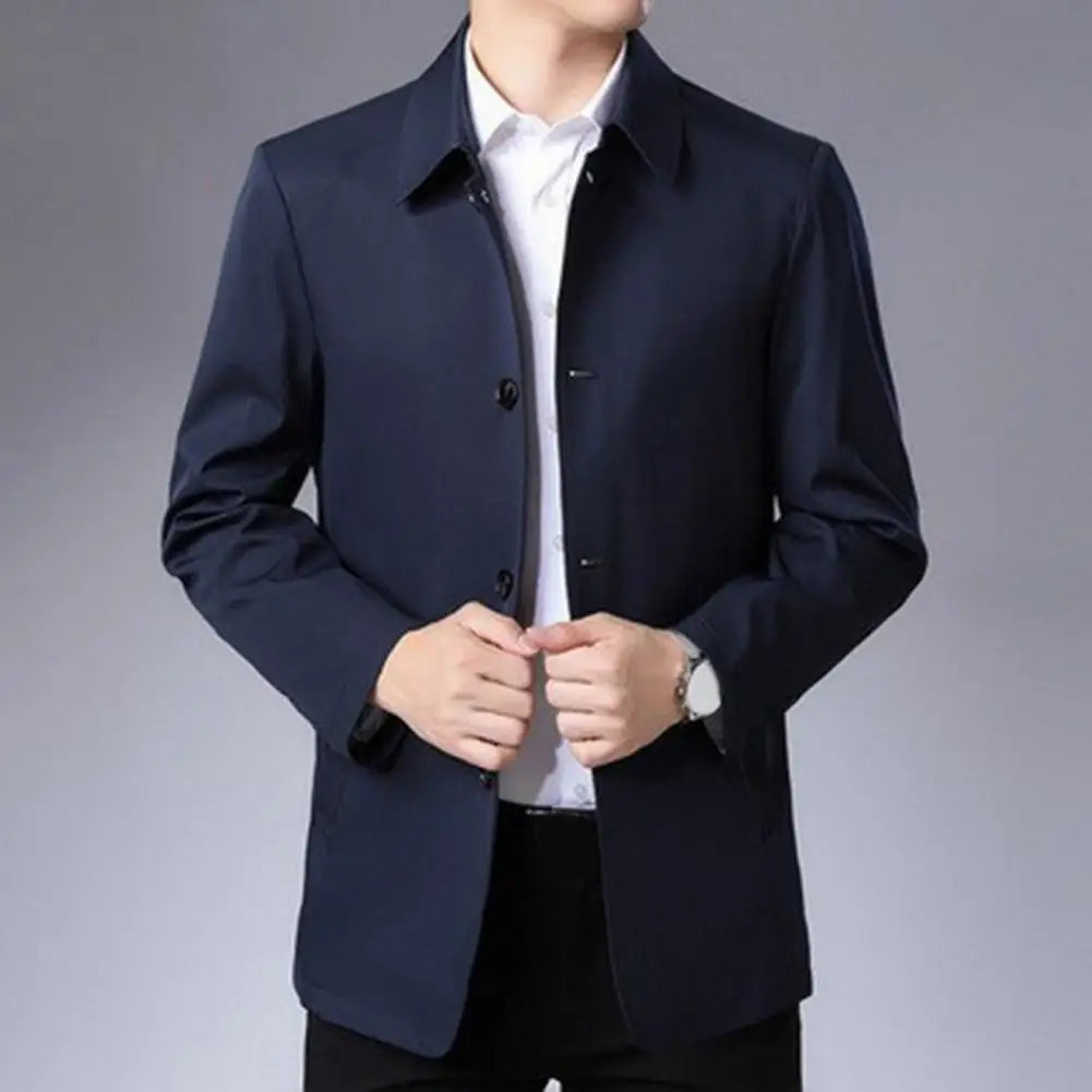 Men Blazer Jacket Spring Autumn Long Sleeve Turn-down Collar Single