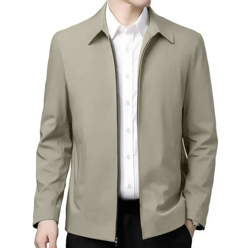 Men Jacket Elegant Mid-aged Men's Lapel Jacket with Zipper Closure