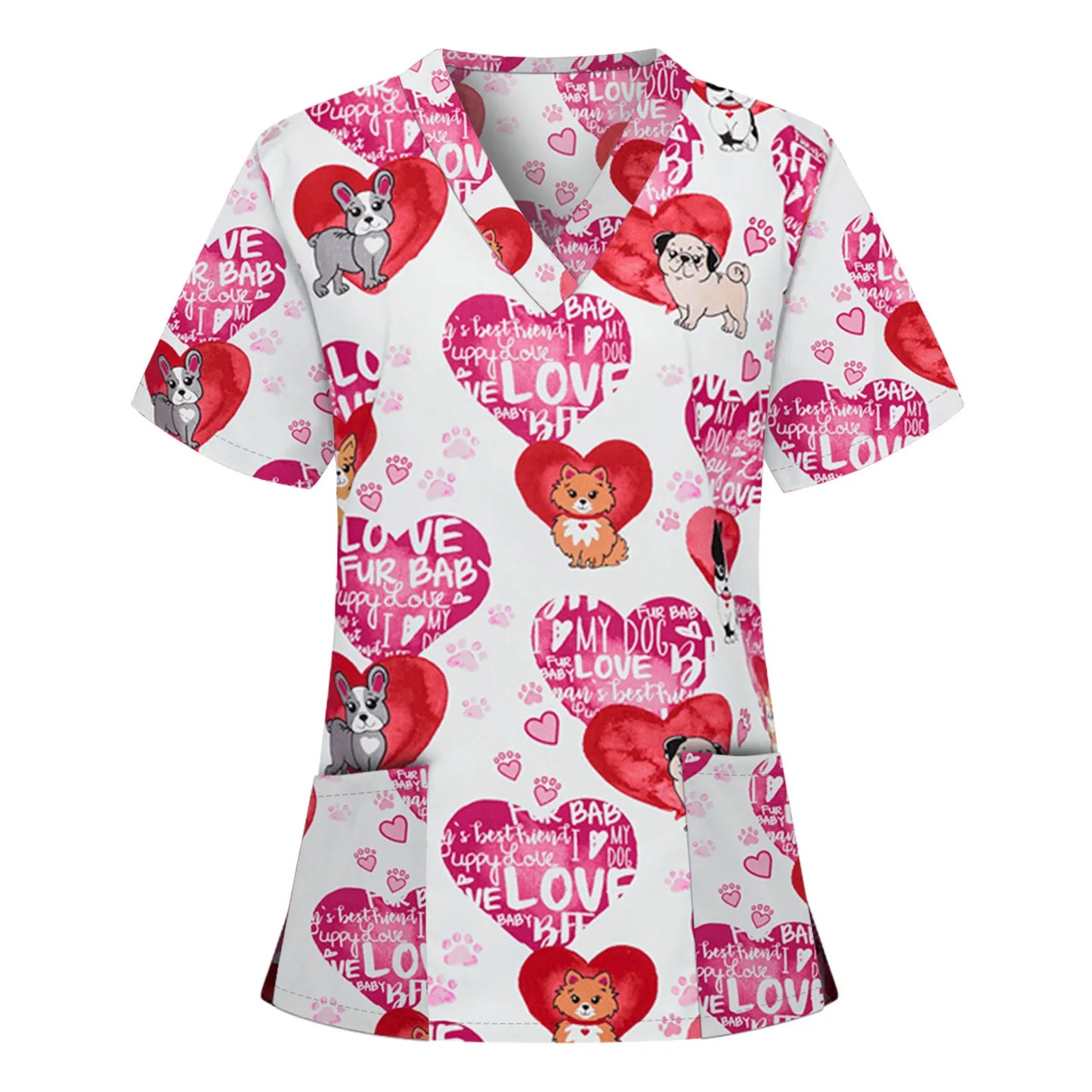 Nurse Uniform Scrubs Tops Women Valentine's Day Short Sleeve Love