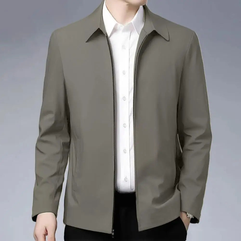 Men Jacket Lapel Solid Color Mid-aged Elderly Spring Jacket Formal