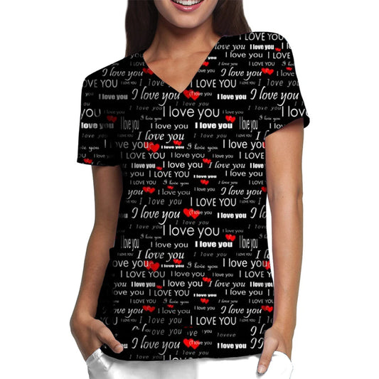 I love your letter print Scrubs Uniform Short Sleeve Tops Nursing