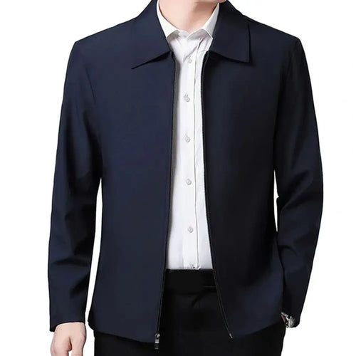 Men Jacket Lapel Solid Color Mid-aged Elderly Spring Jacket Formal