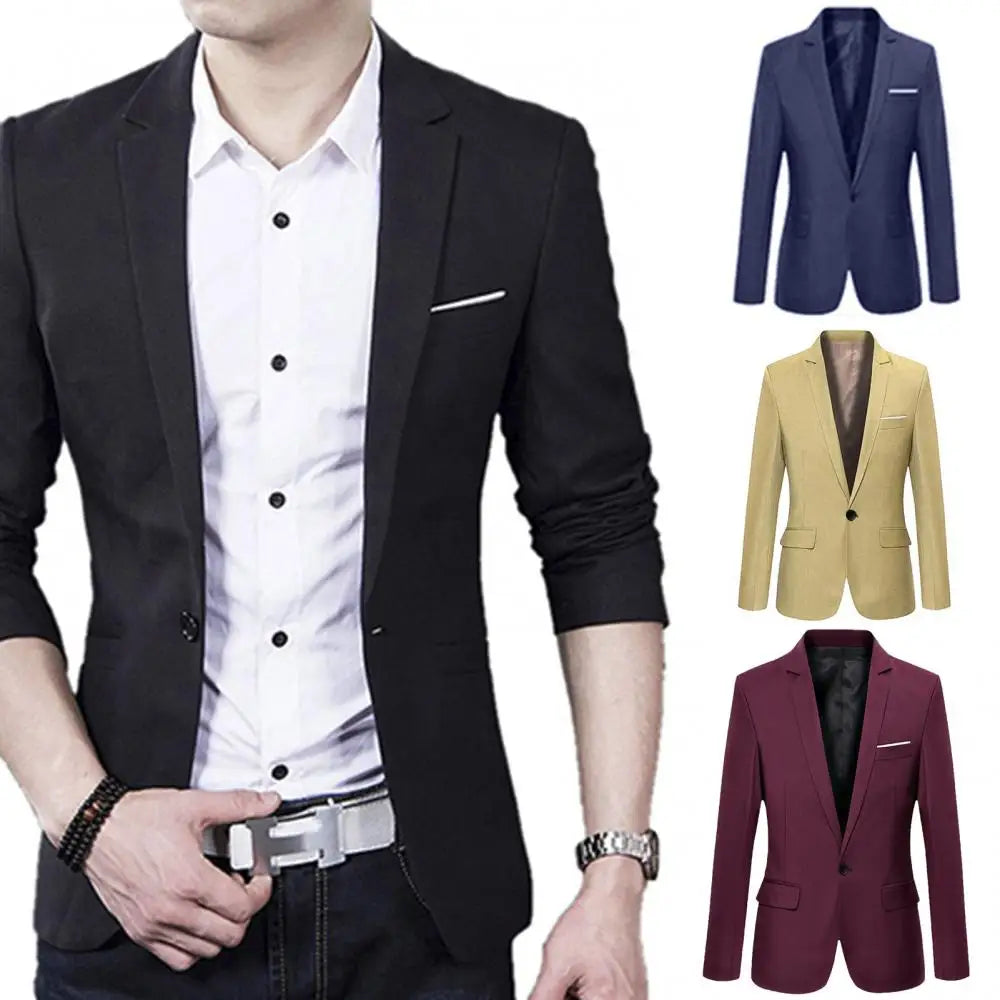 Men Formal Business Suit Coat One Button Black Blue Red Men Slim Fit