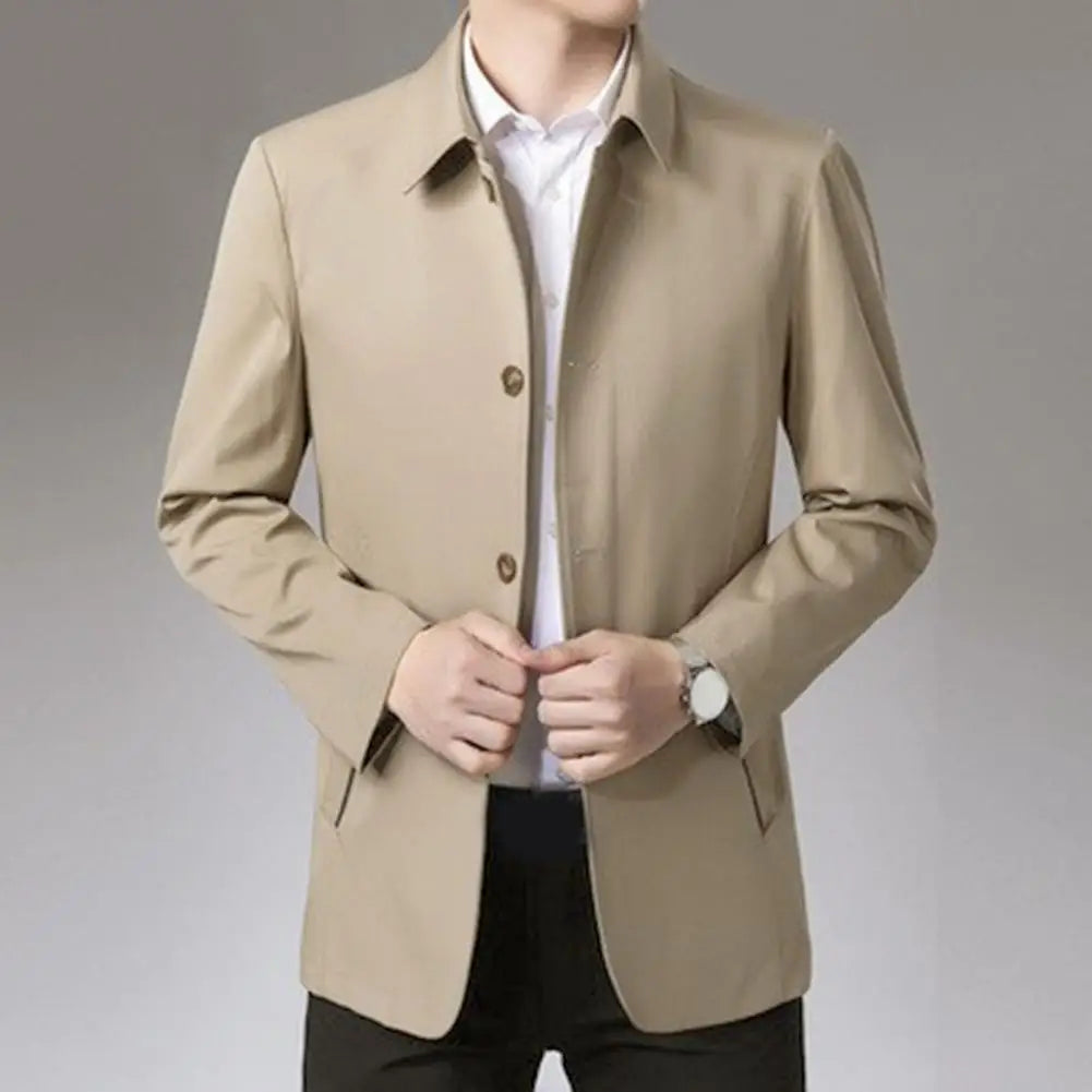 Men Blazer Jacket Spring Autumn Long Sleeve Turn-down Collar Single