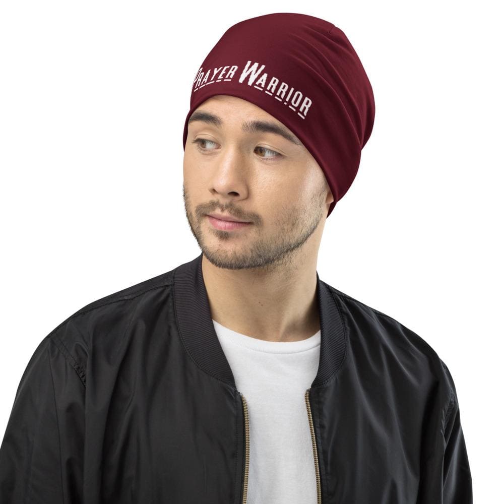 Beanie Hat - Burgundy Slouchy Beanie Prayer Warrior Print Men/women